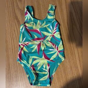 Girls Teal Tropical One-Piece Swimsuit